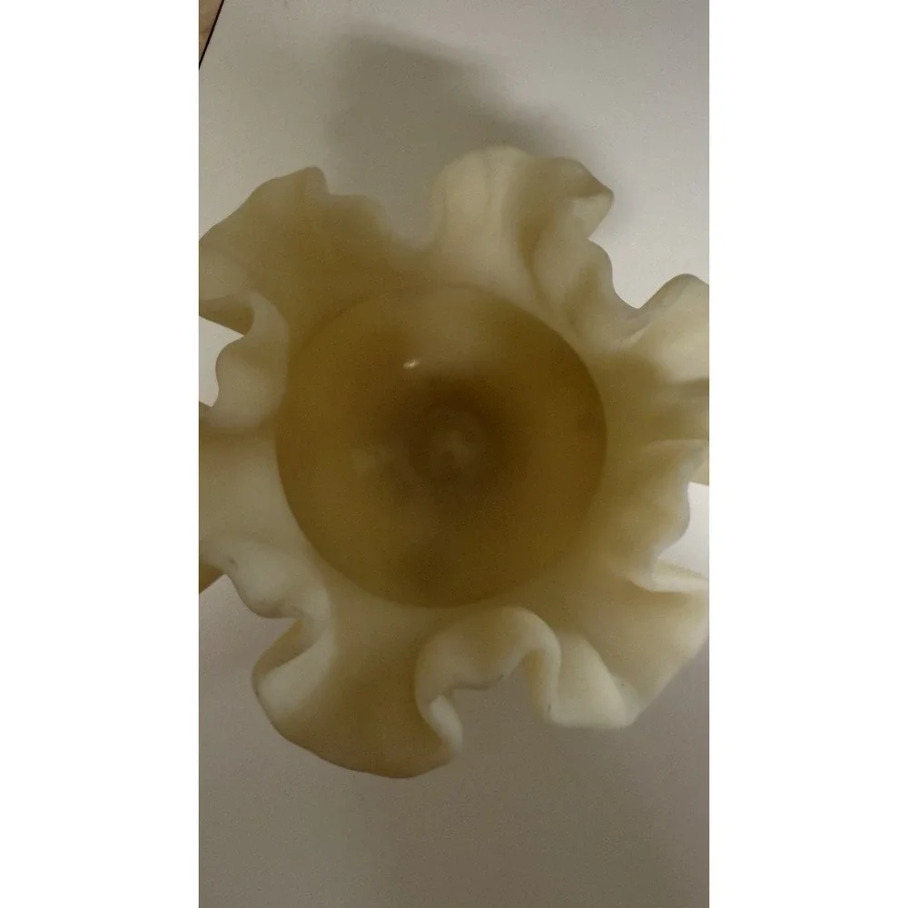 Fenton Custard Glass Ruffled Edge‎ Rose Bowl Vase Hand painted Signed Vintage